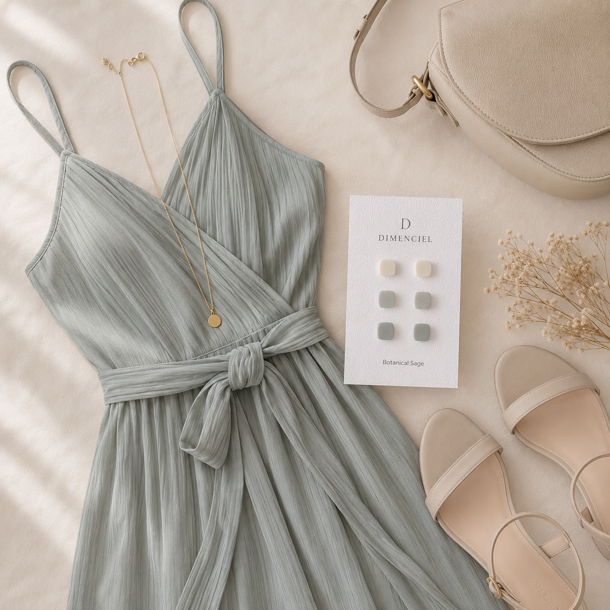 The Micro Cube Trio in Botanical Sage | Square Ear Studs Set