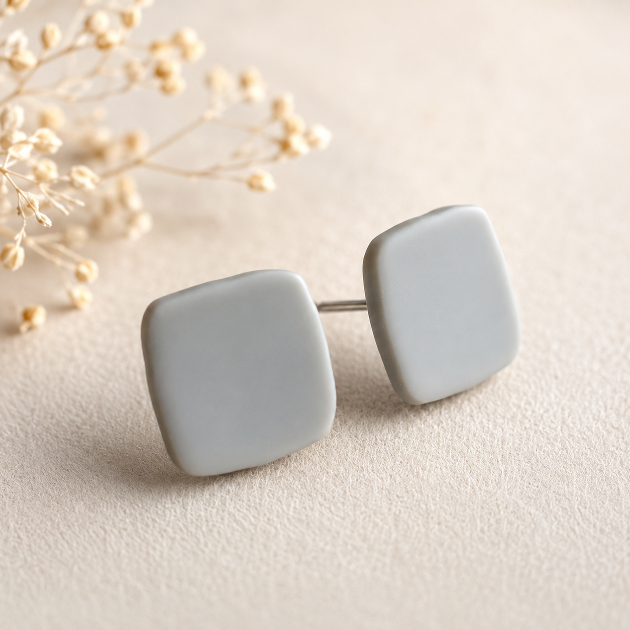 The Micro Cube Trio in Botanical Sage | Square Ear Studs Set
