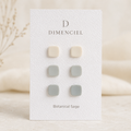 The Micro Cube Trio in Botanical Sage | Square Ear Studs Set