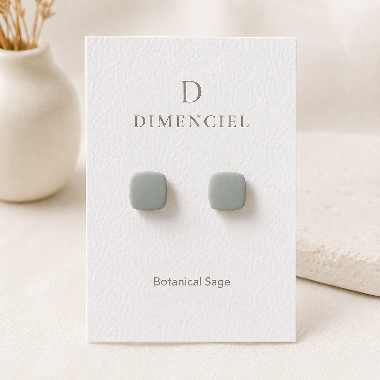 The Micro Cube Trio in Botanical Sage | Square Ear Studs Set