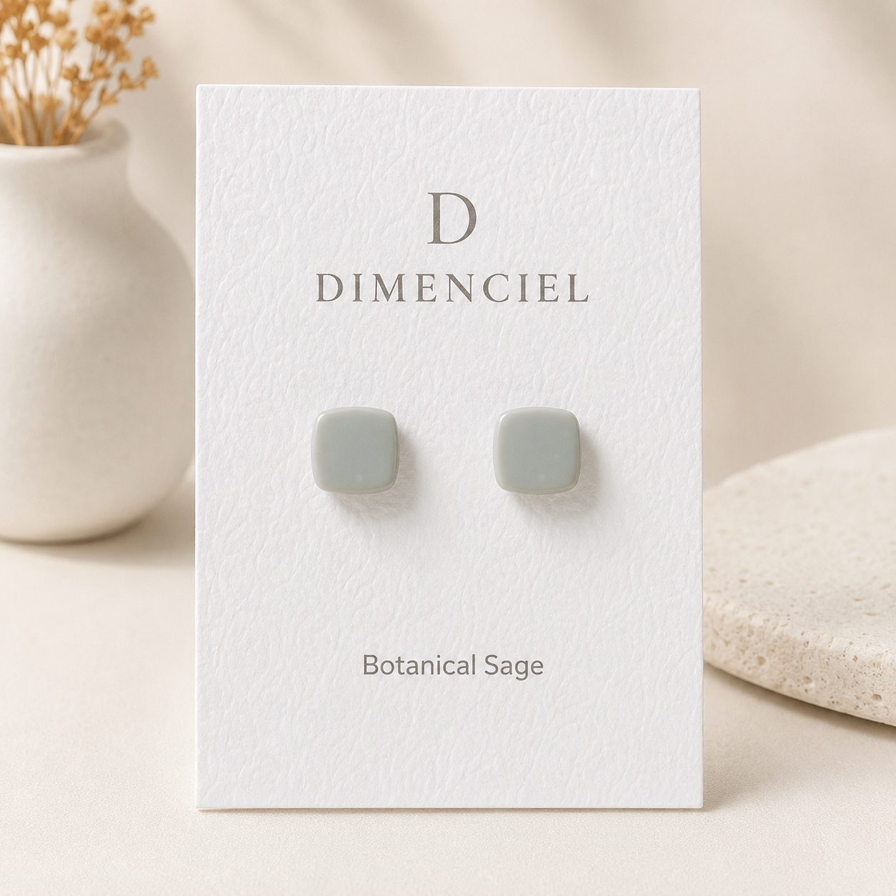 The Micro Cube Trio in Botanical Sage | Square Ear Studs Set