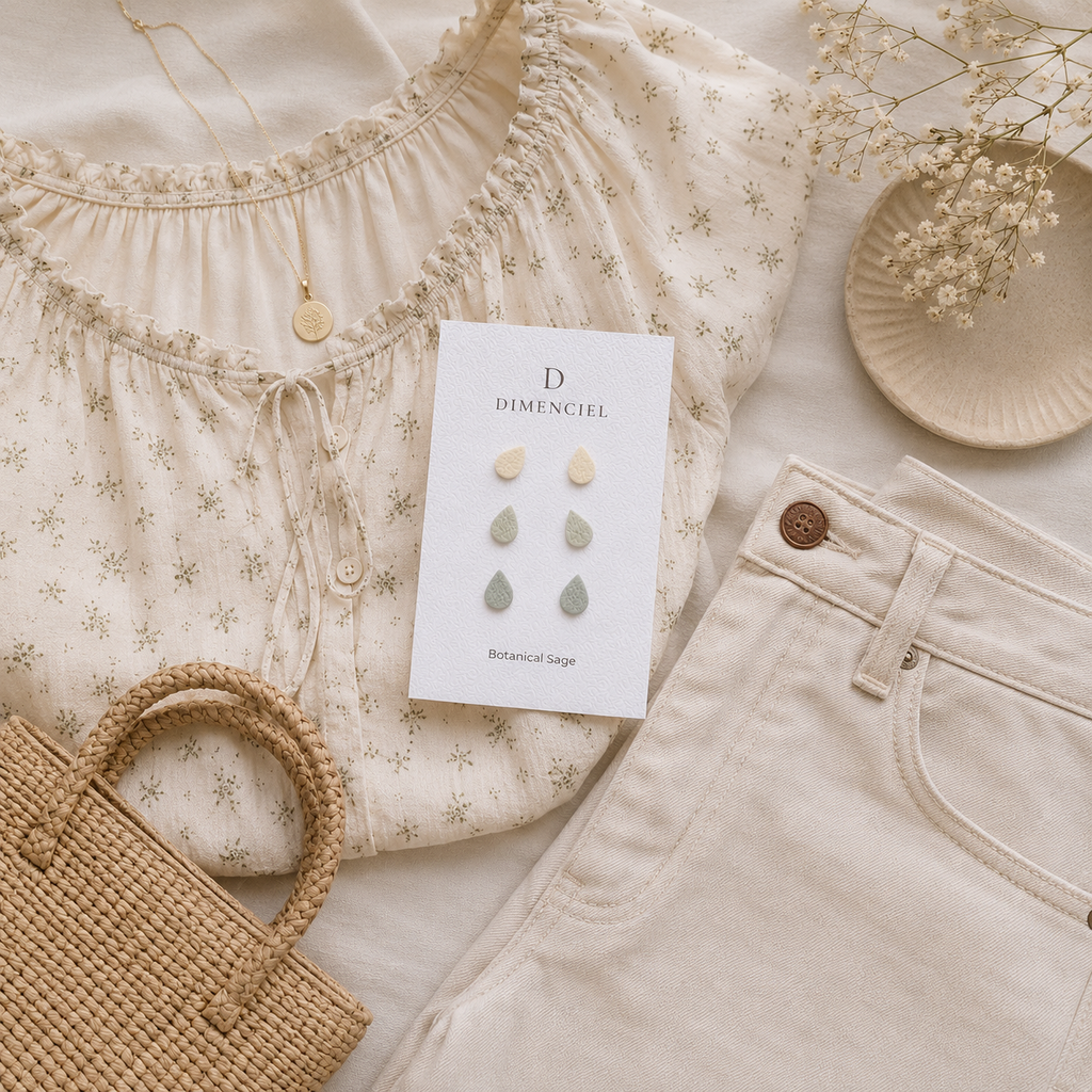 Botanical Sage Teardrop Studs Set