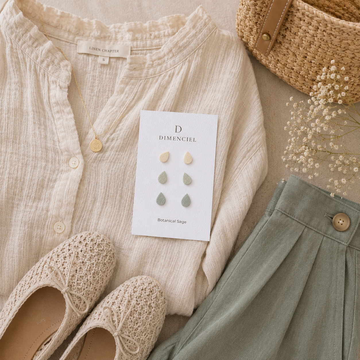 Botanical Sage Teardrop Studs Set