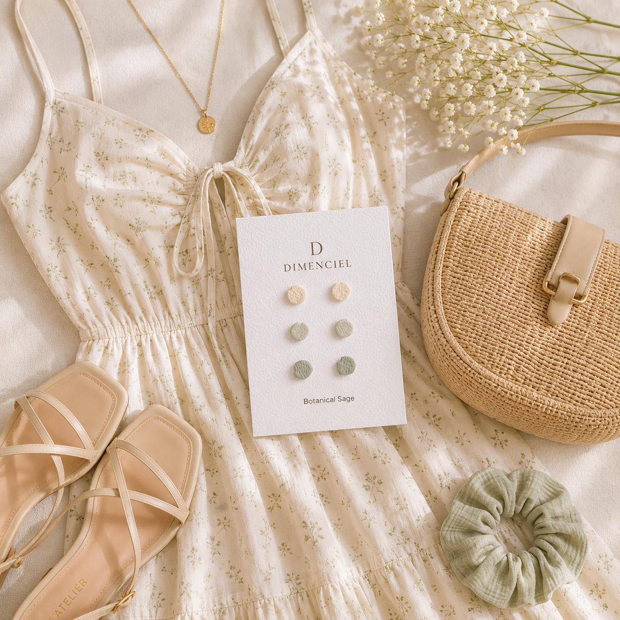 Botanical Sage Cherry Blossom Petal Studs Set