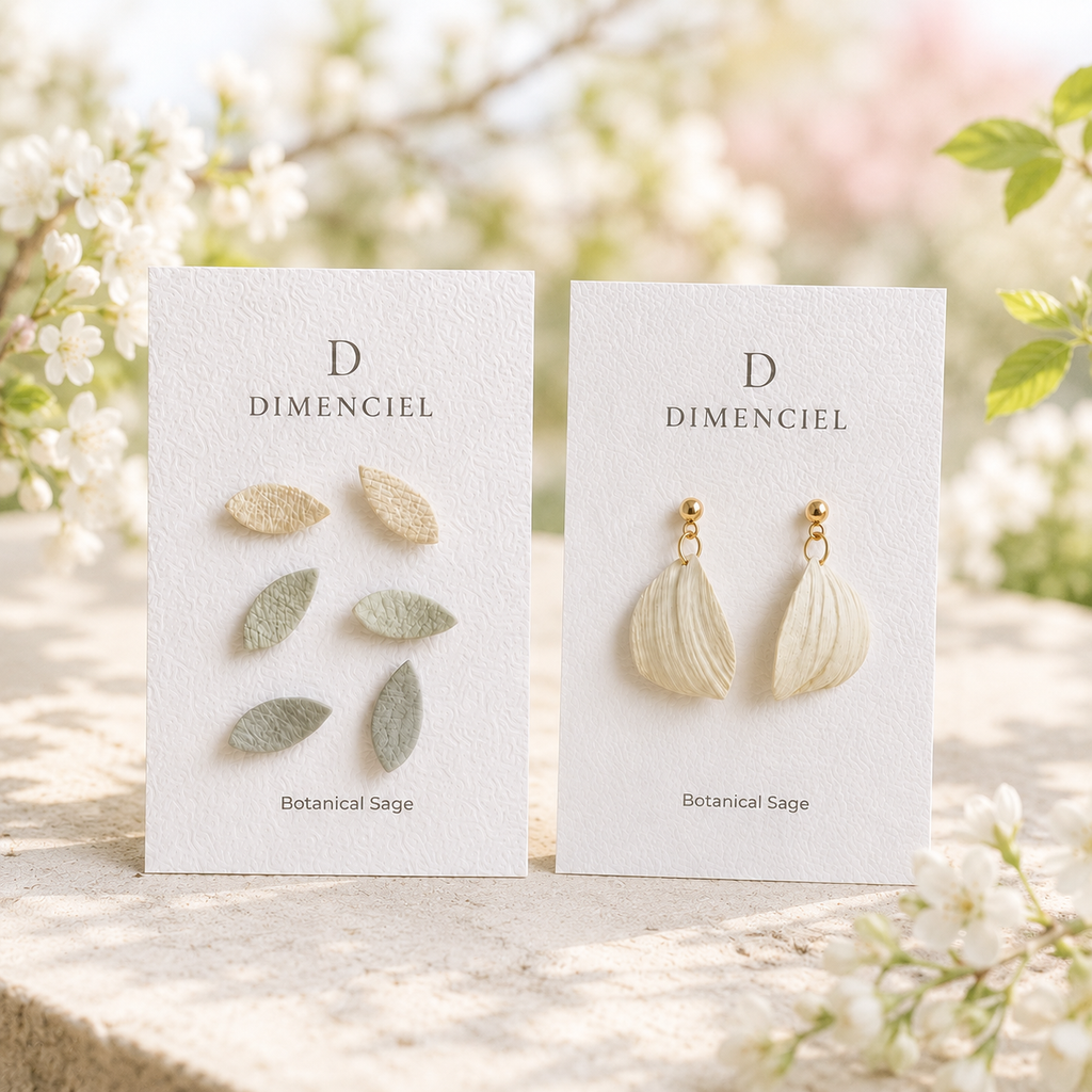 Botanical Sage Bundle — Leaf Studs Set & Petal Drop Earrings