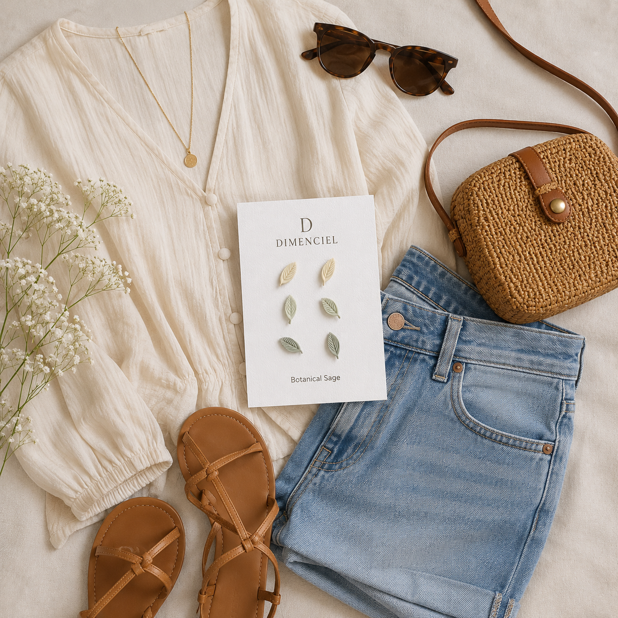 Botanical Sage Leaf Studs Set