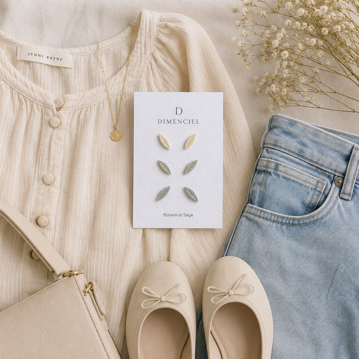 Botanical Sage Leaf Studs Set