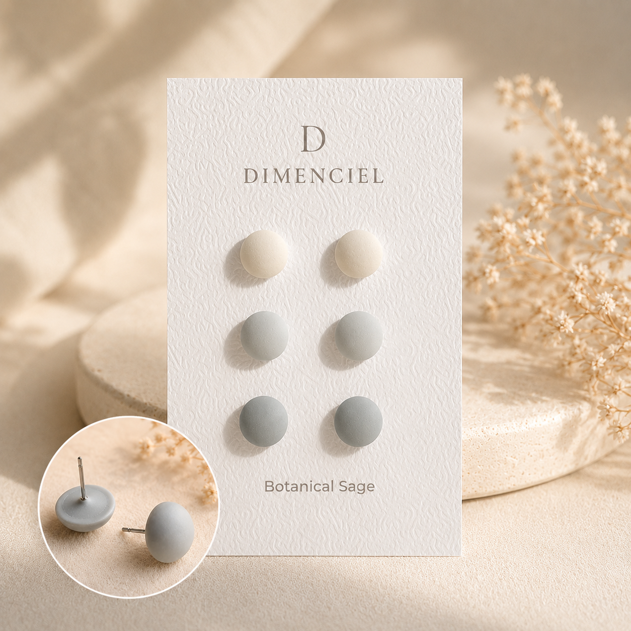 The Micro Dome Trio in Botanical Sage | Half Sphere Ear Studs Set