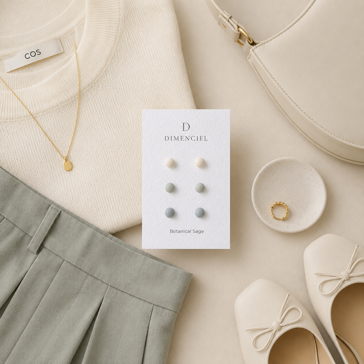 The Micro Dome Trio in Botanical Sage | Half Sphere Ear Studs Set