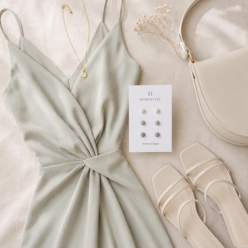 The Micro Dome Trio in Botanical Sage | Half Sphere Ear Studs Set