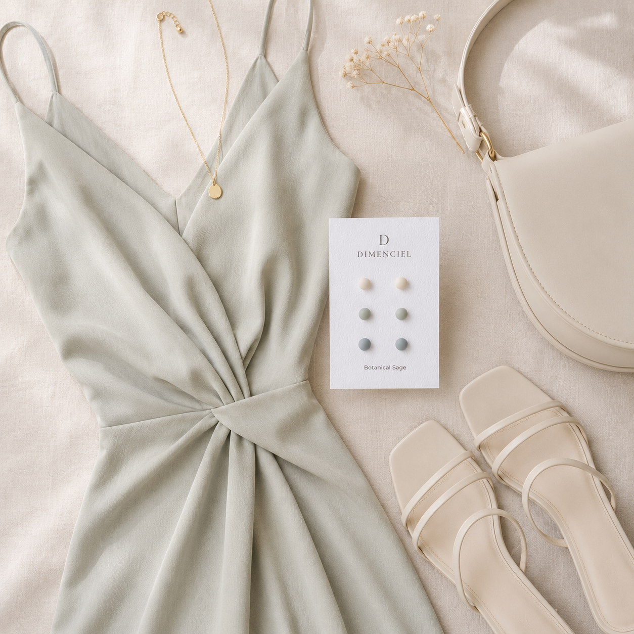 The Micro Dome Trio in Botanical Sage | Half Sphere Ear Studs Set