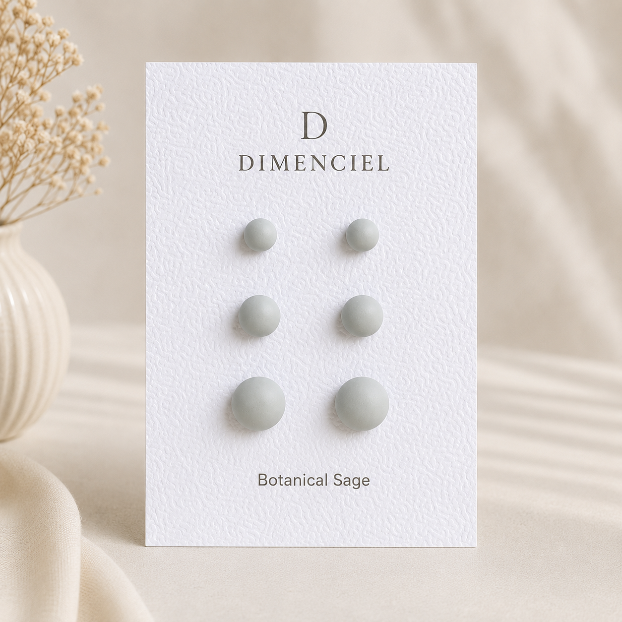 The Micro Dome Trio in Botanical Sage | Half Sphere Ear Studs Set