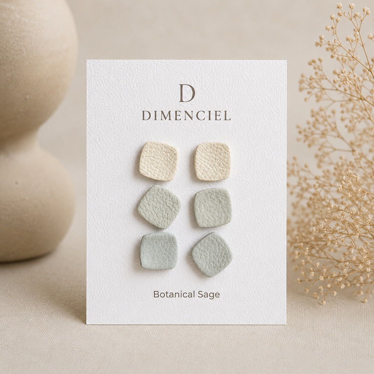 Botanical Sage Square Studs Set