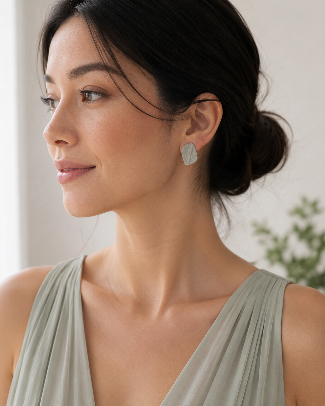 The Organic Pebble in Botanical Sage | Pebble Ear Studs