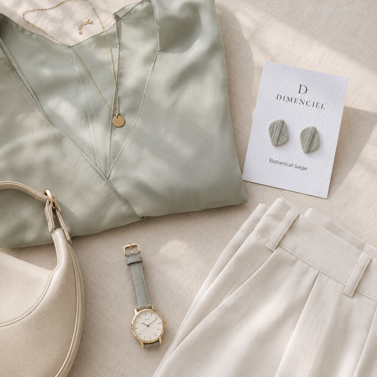 The Organic Pebble in Botanical Sage | Pebble Ear Studs