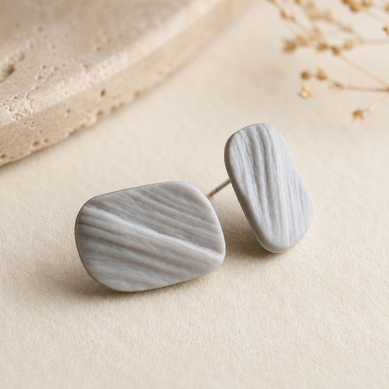 The Organic Pebble in Botanical Sage | Pebble Ear Studs