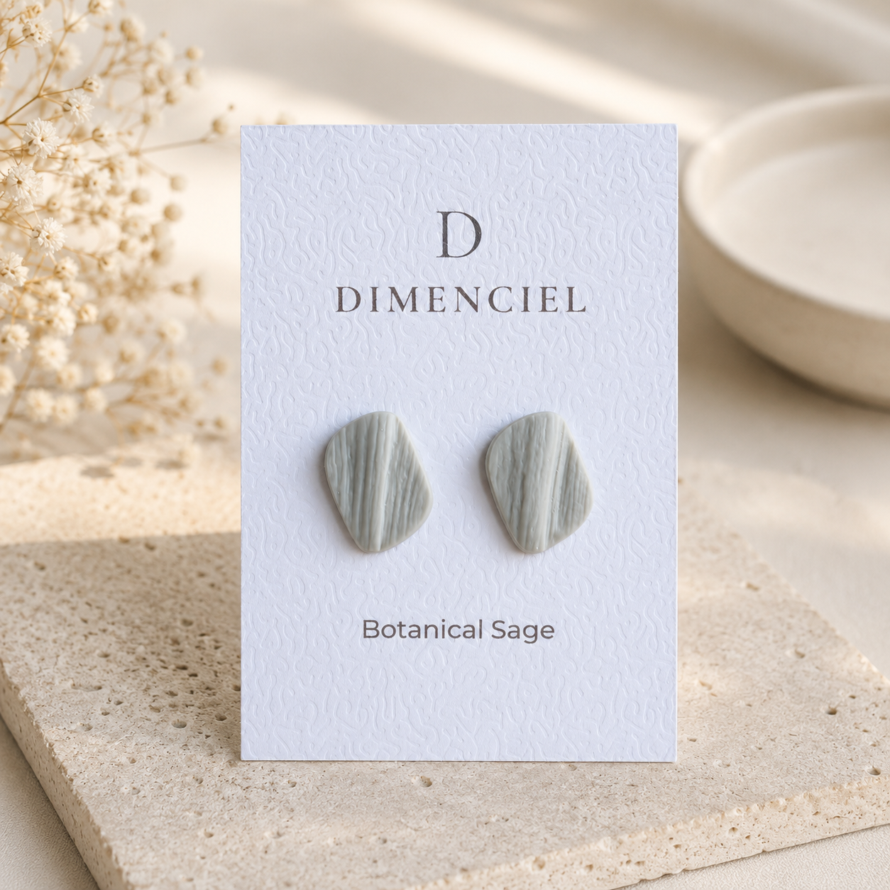 The Organic Pebble in Botanical Sage | Pebble Ear Studs