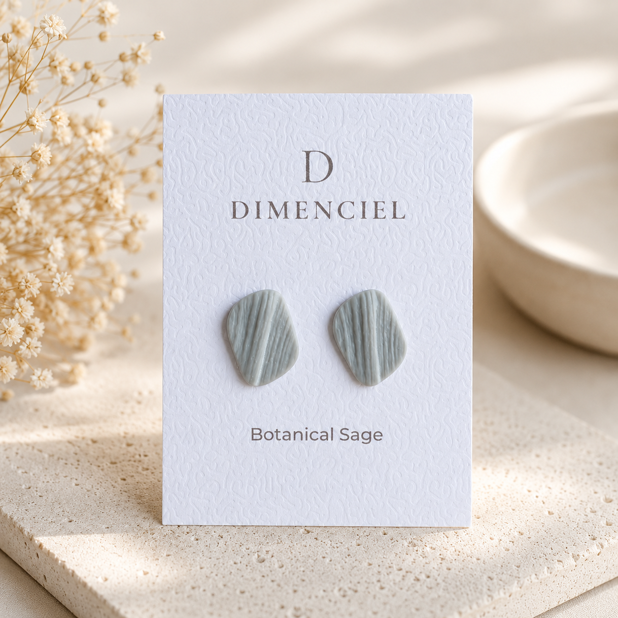 The Organic Pebble in Botanical Sage | Pebble Ear Studs