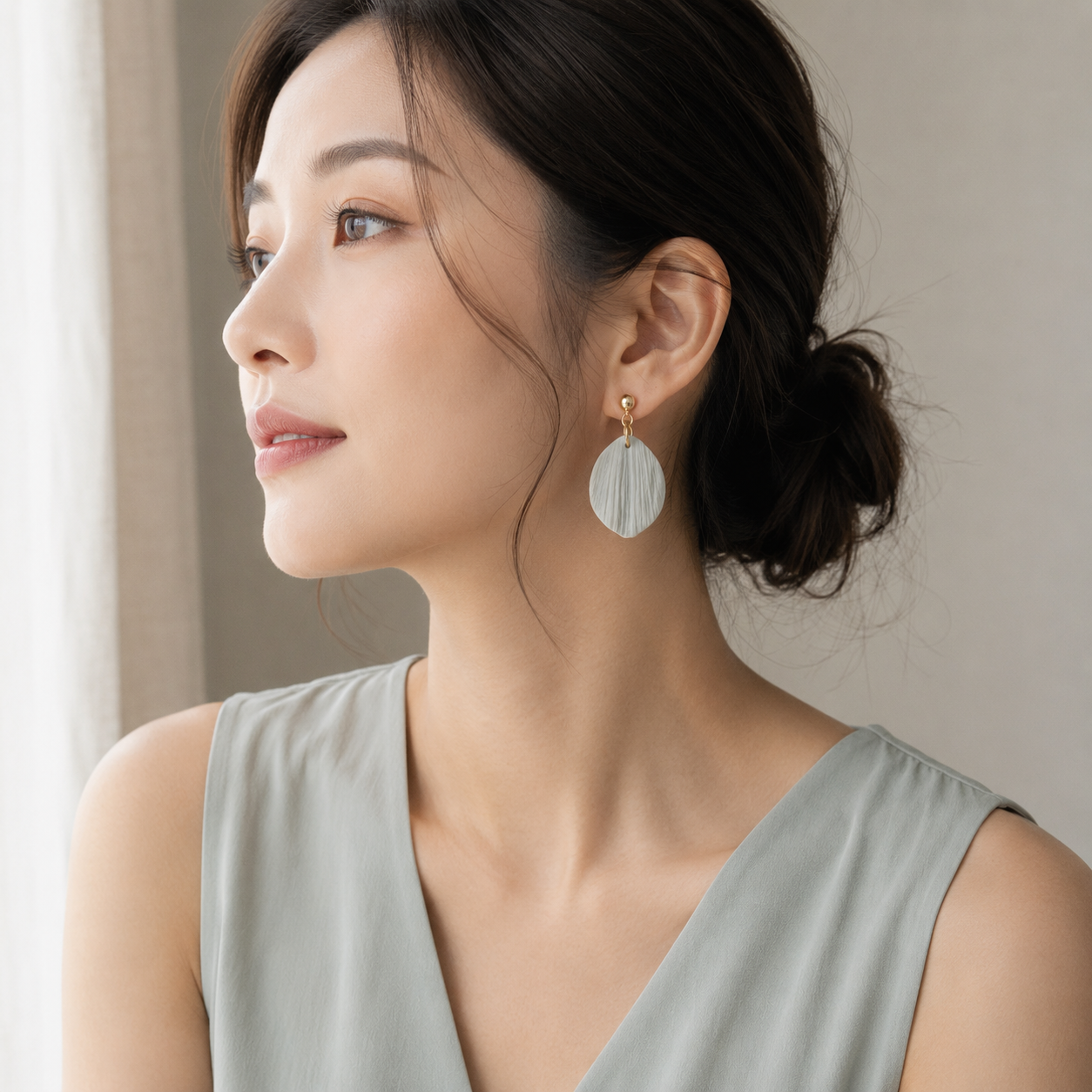 The Pebble & Petal Edit in Botanical Sage | Bundle — Pebble Studs Set & Petal Drop Earrings