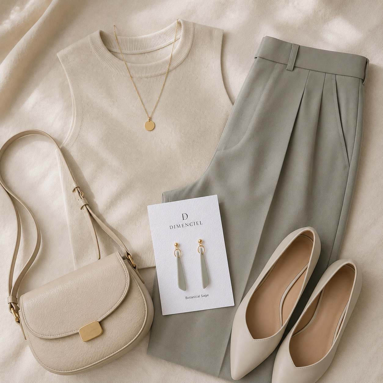 The Orb & Taper Edit in Botanical Sage | Bundle — Circle Studs Set & Drop Earrings