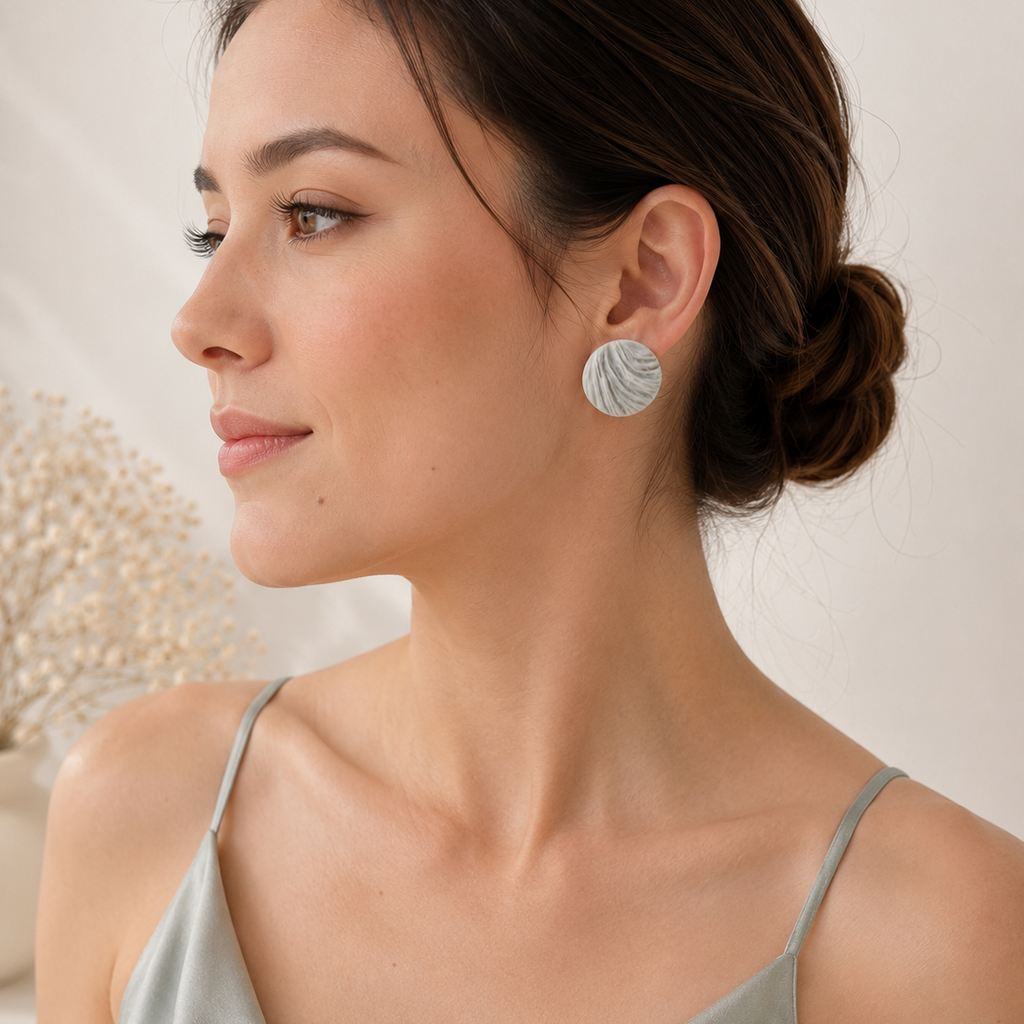 The Swirl Orb in Botanical Sage | Circle Ear Studs