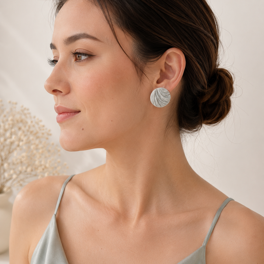 The Swirl Orb in Botanical Sage | Circle Ear Studs