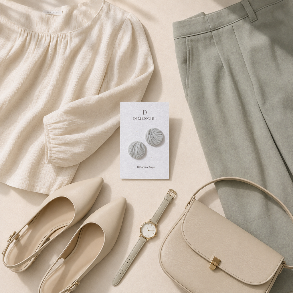 The Swirl Orb in Botanical Sage | Circle Ear Studs