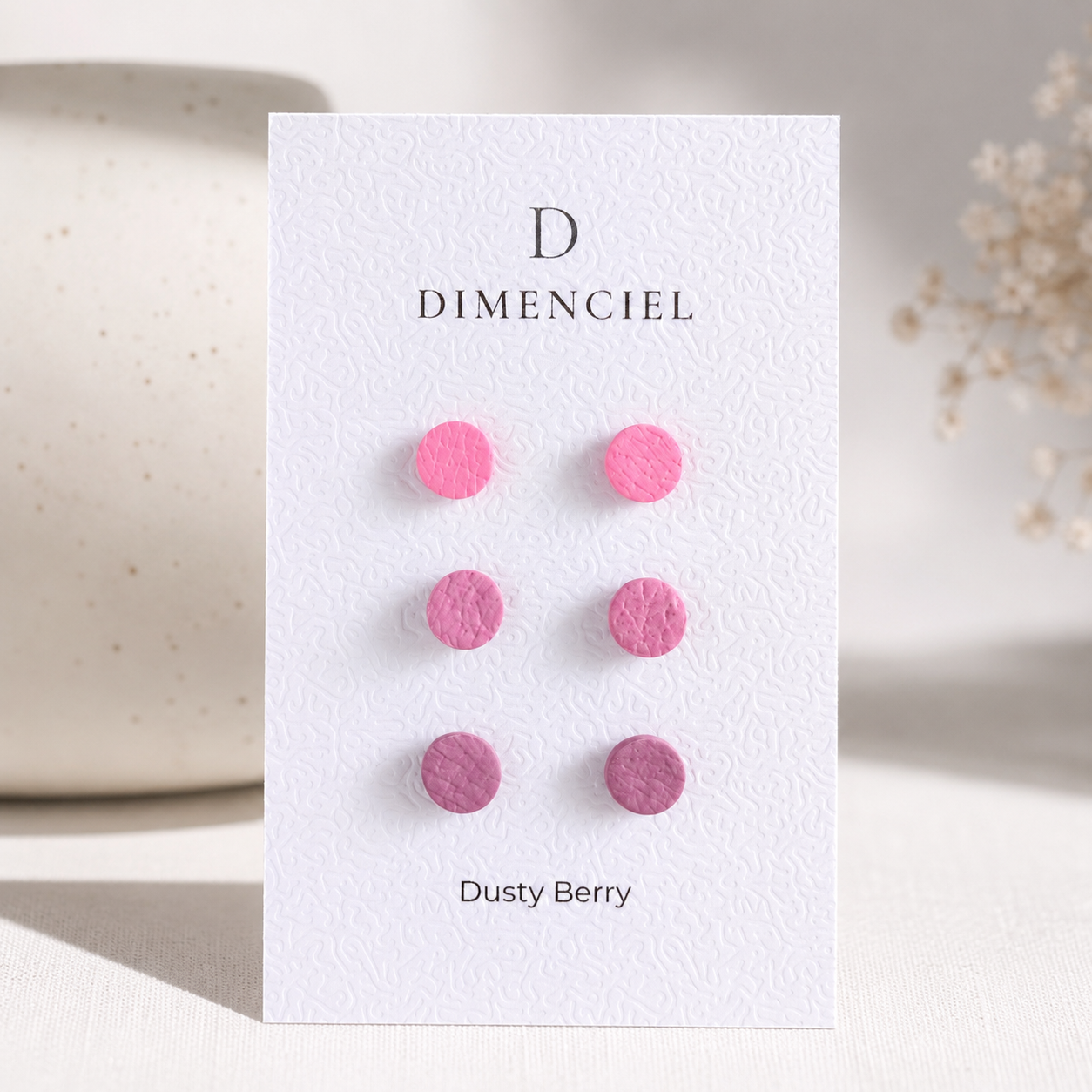 Dusty Berry Circle Ear Studs Set