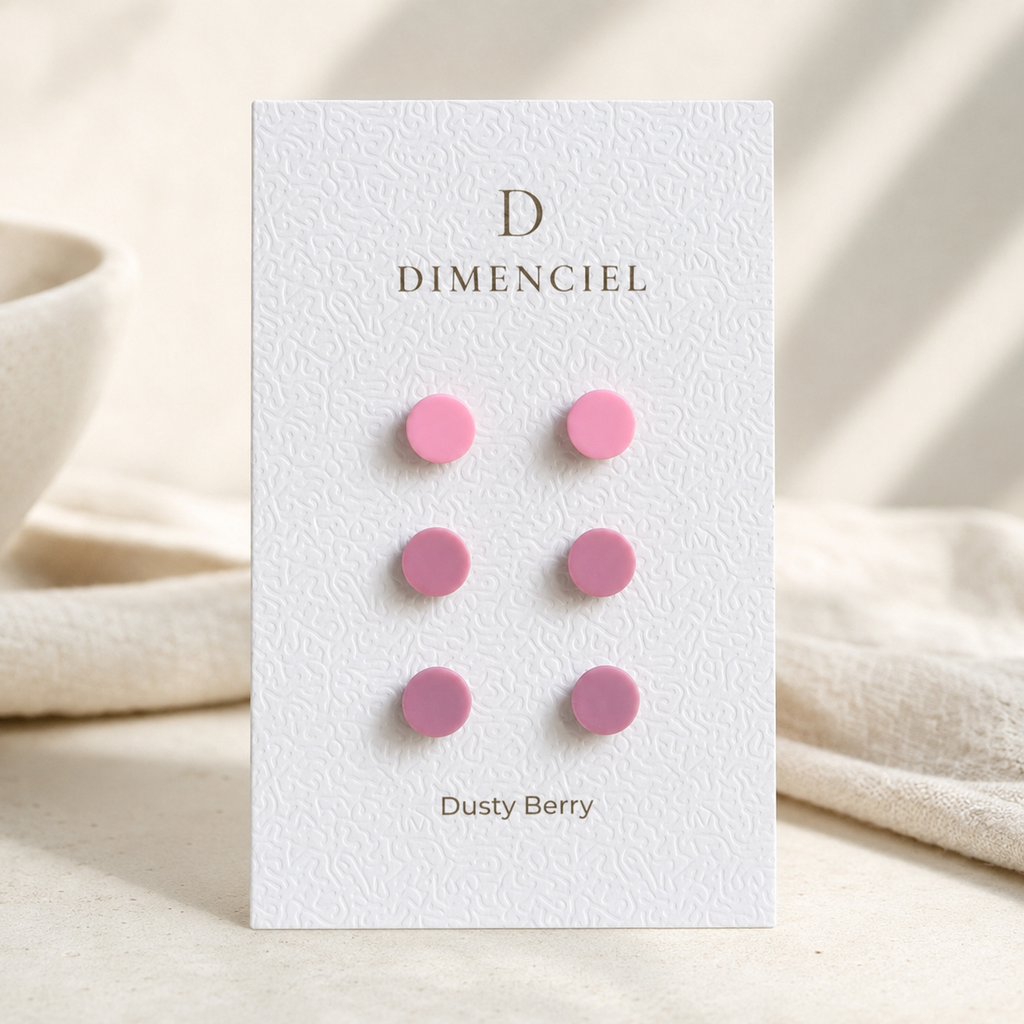 The Micro Orb Trio in Dusty Berry | Circle Ear Studs Set