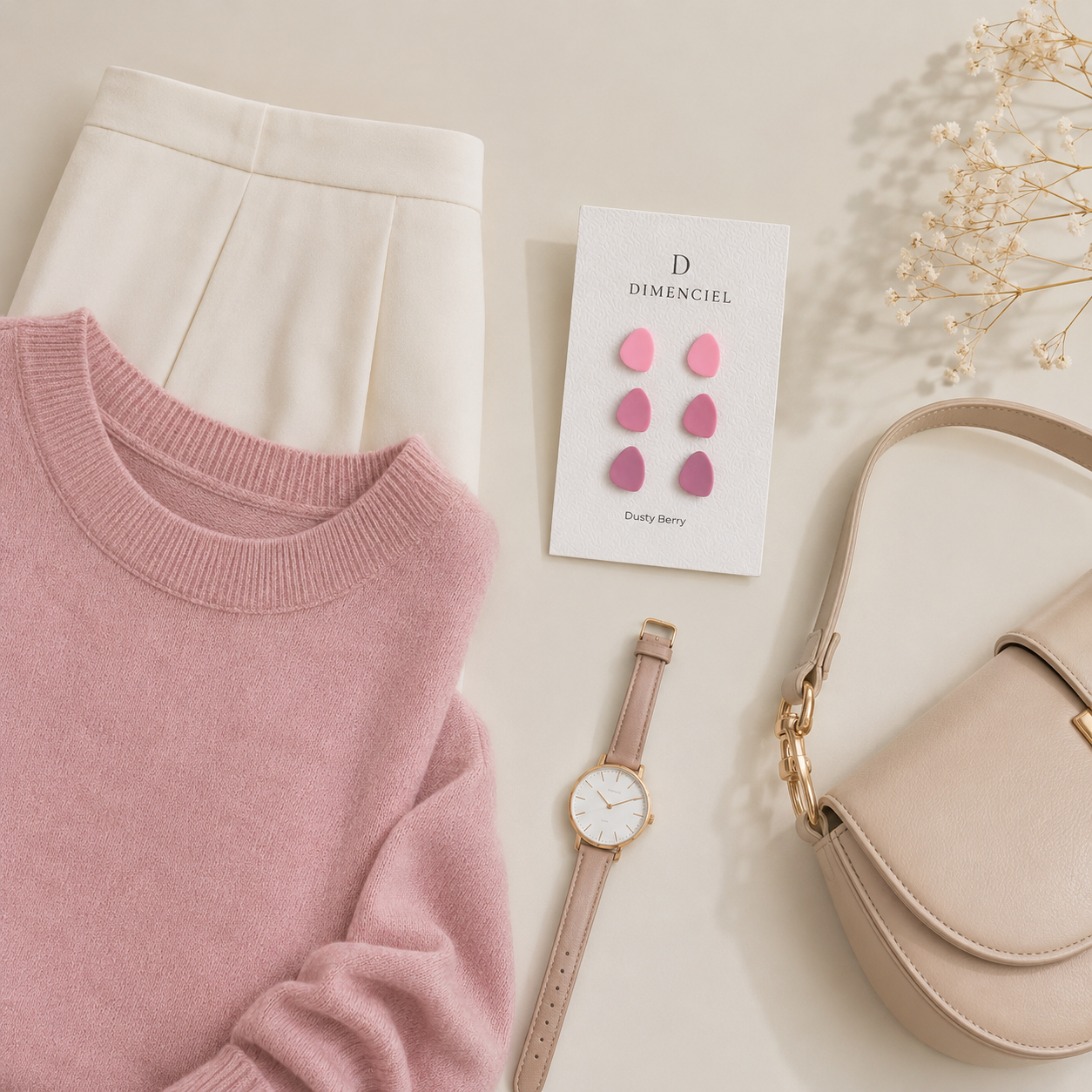 The Micro Pebble Trio in Dusty Berry | Pebble Ear Studs Set