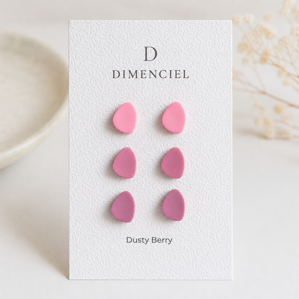 The Micro Pebble Trio in Dusty Berry | Pebble Ear Studs Set