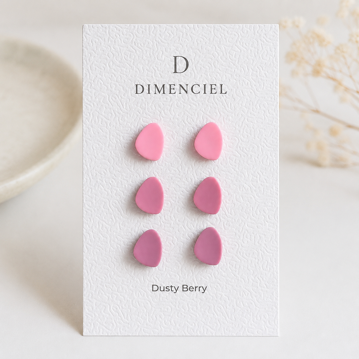 The Micro Pebble Trio in Dusty Berry | Pebble Ear Studs Set