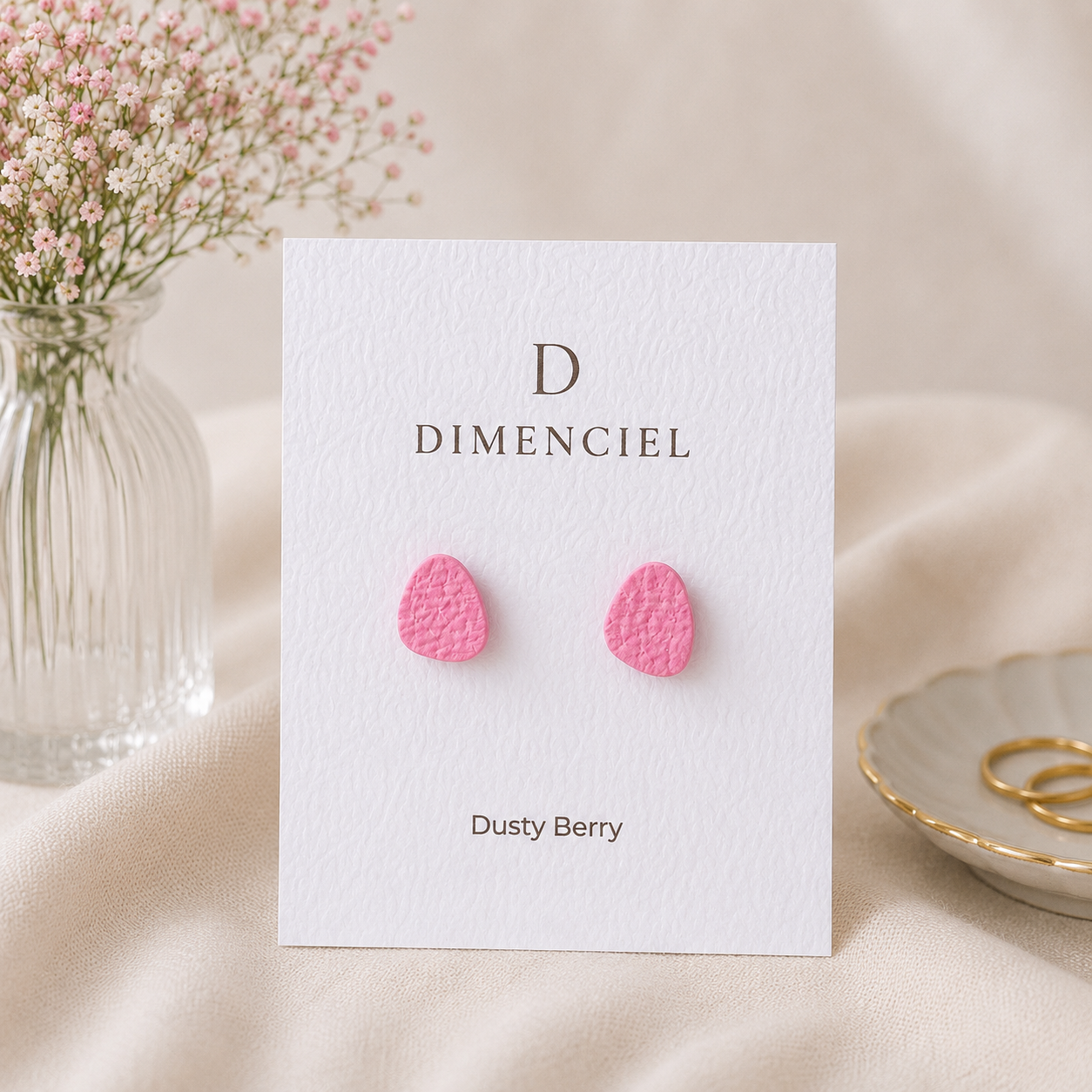 Dusty Berry Pebble Ear Studs Set