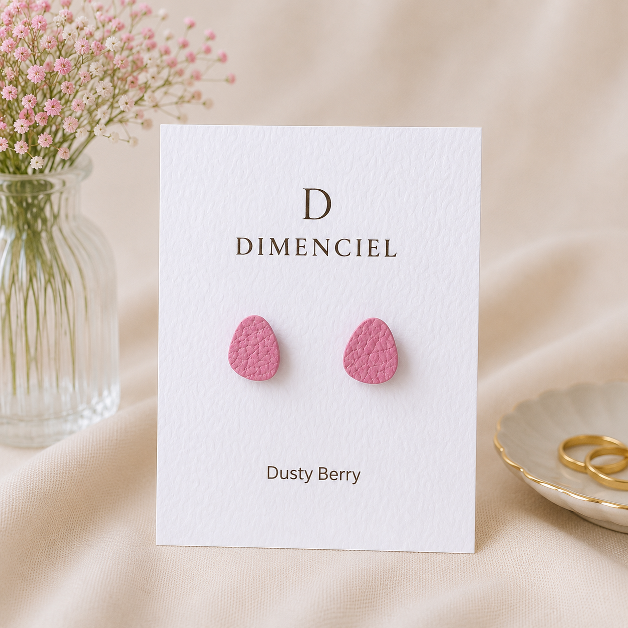 Dusty Berry Pebble Ear Studs Set