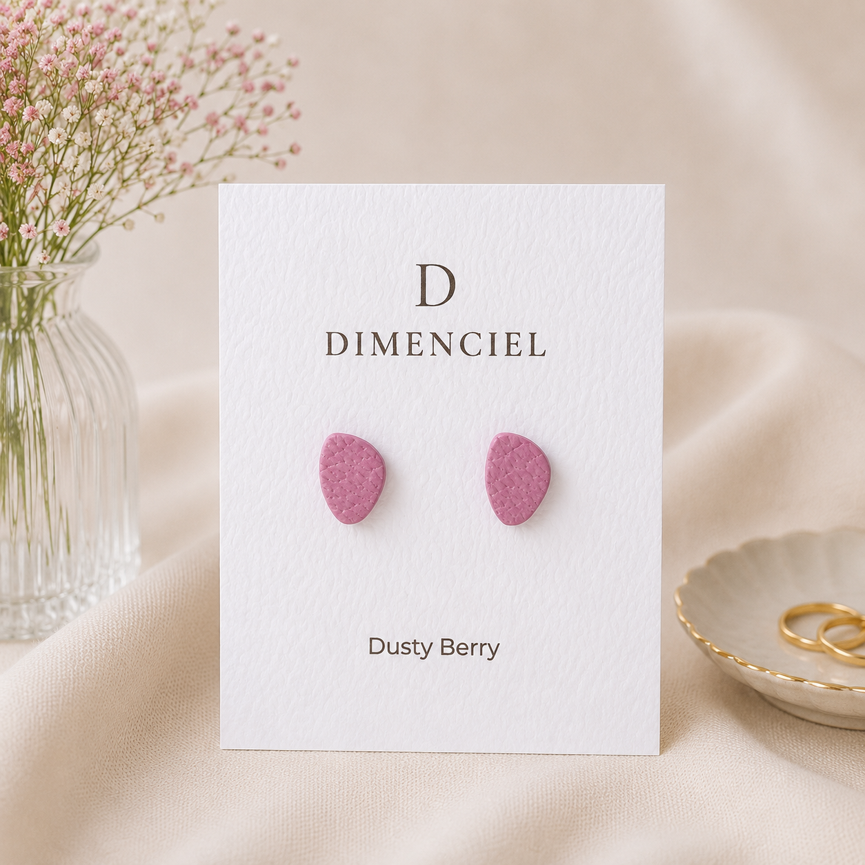 Dusty Berry Pebble Ear Studs Set