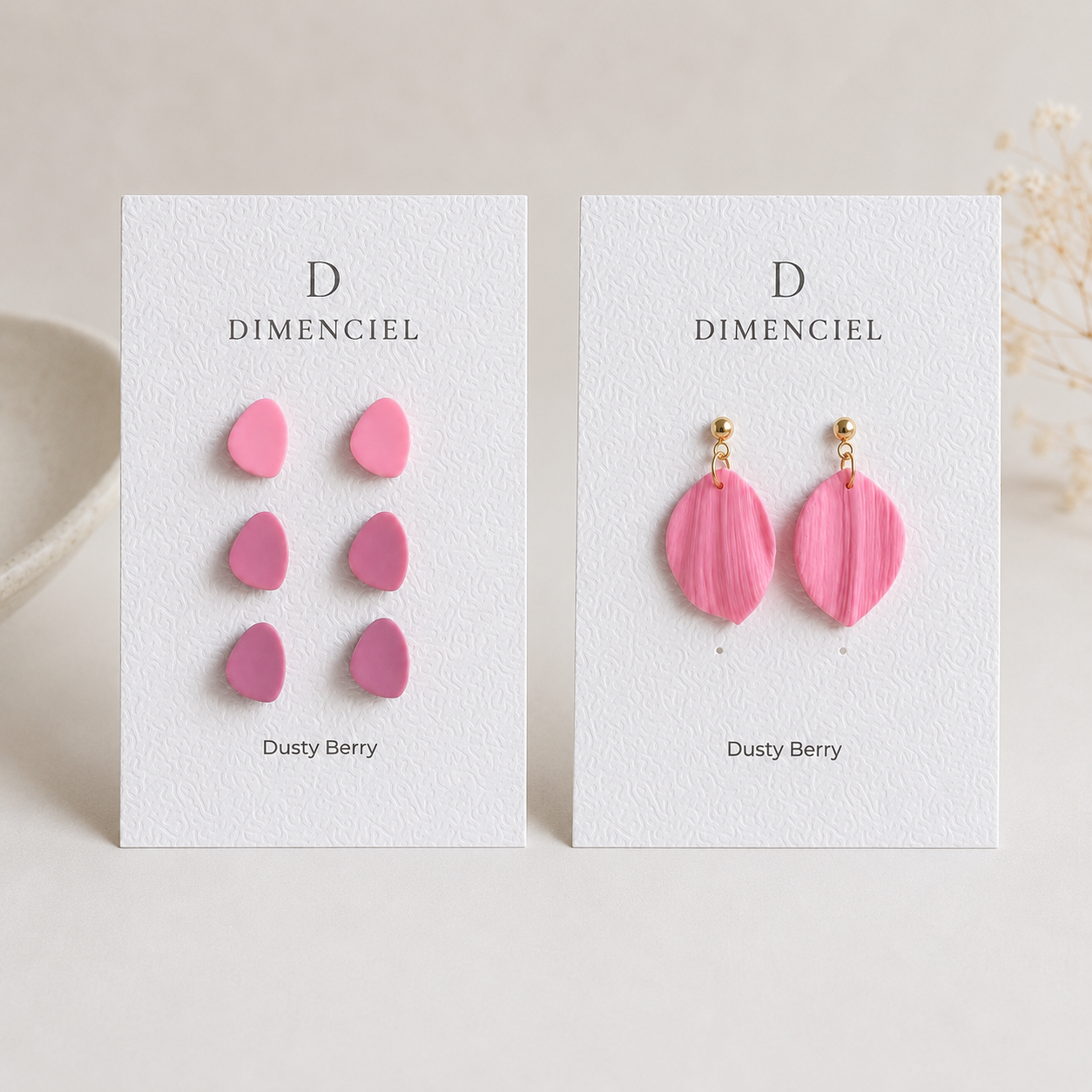 The Pebble & Petal Edit in Dusty Berry | Bundle — Pebble Studs Set & Petal Drop Earrings