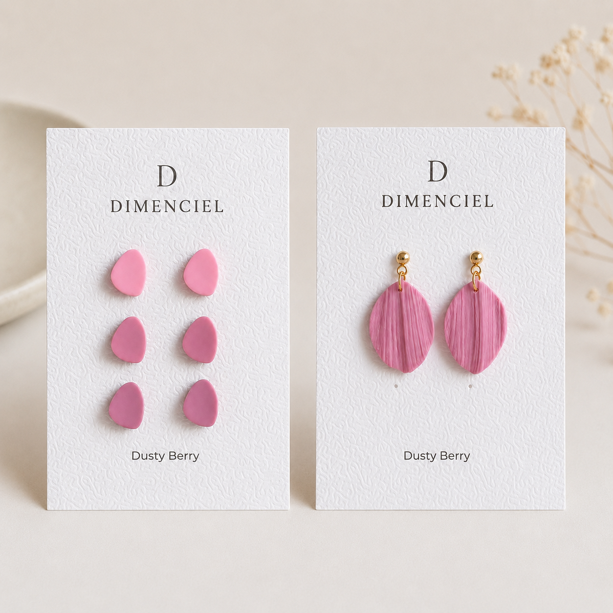 The Pebble & Petal Edit in Dusty Berry | Bundle — Pebble Studs Set & Petal Drop Earrings