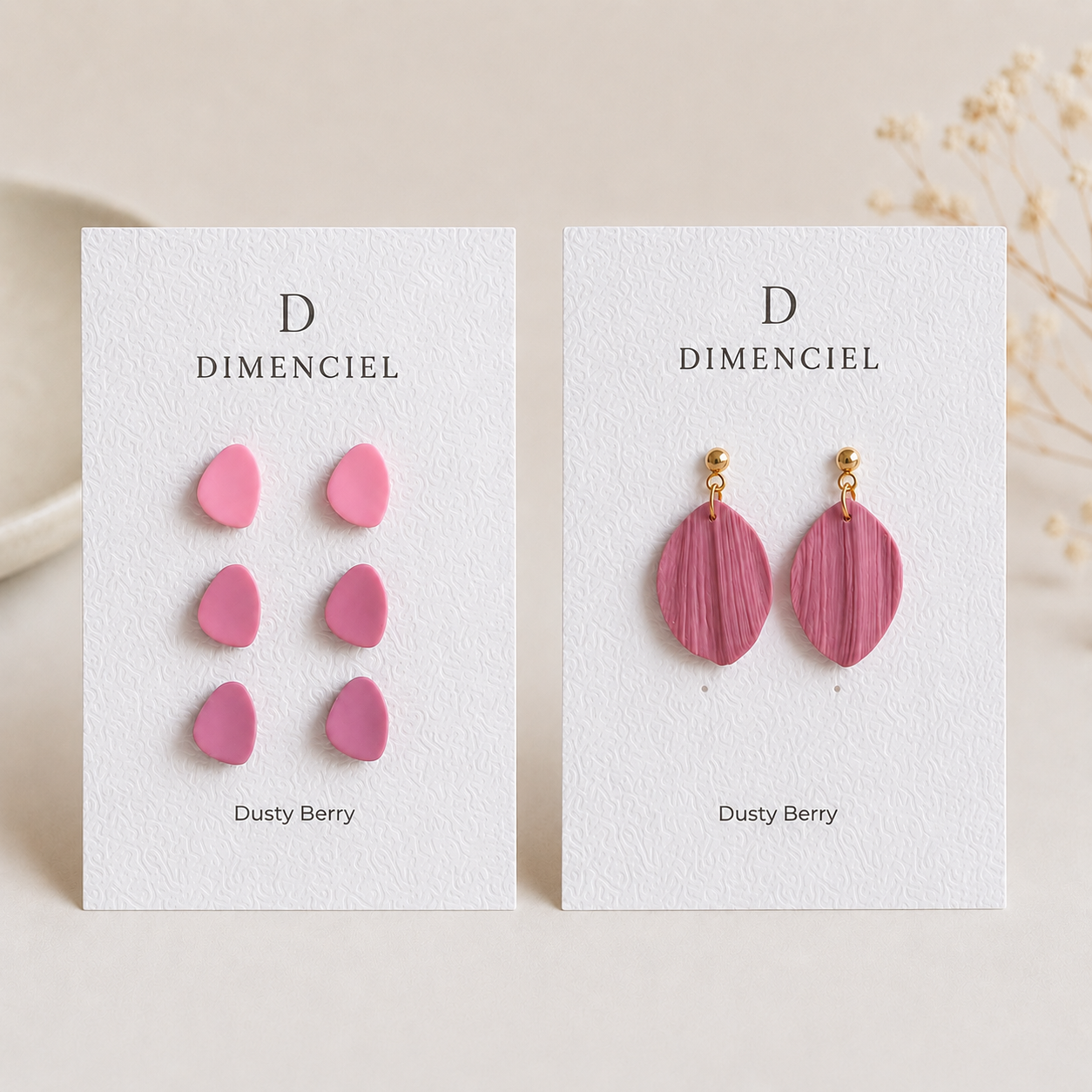 The Pebble & Petal Edit in Dusty Berry | Bundle — Pebble Studs Set & Petal Drop Earrings