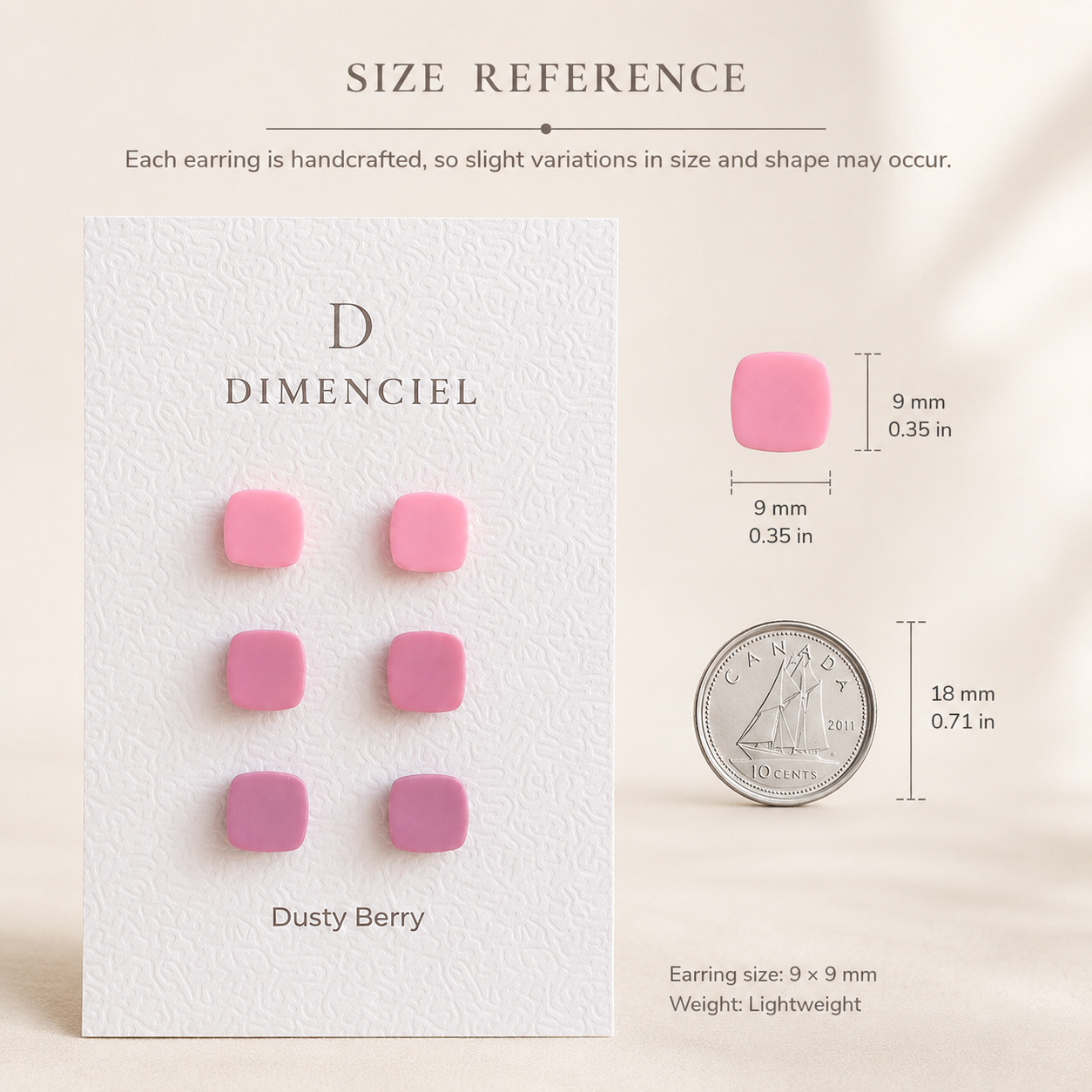 The Micro Cube Trio in Dusty Berry | Square Ear Studs Set
