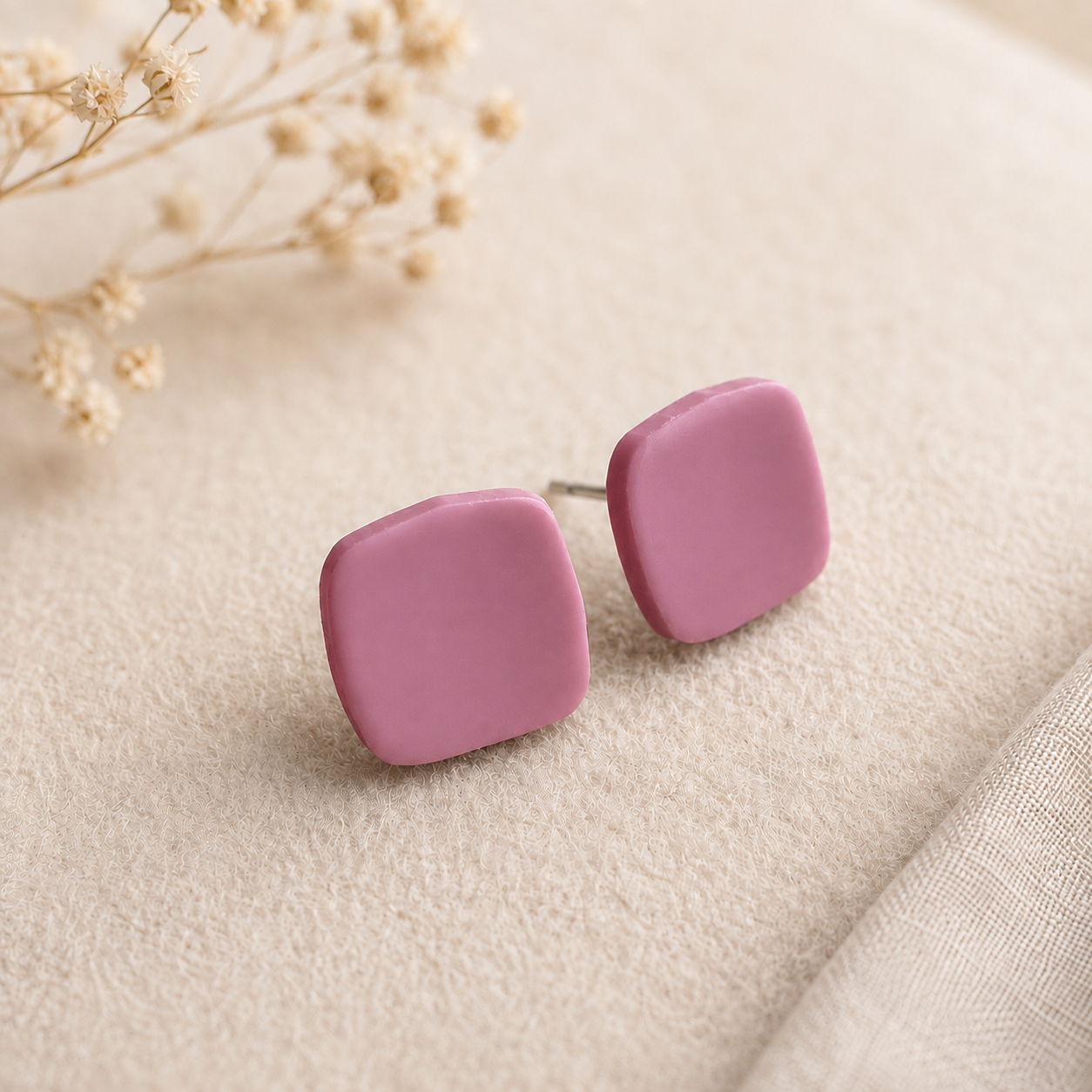 The Micro Cube Trio in Dusty Berry | Square Ear Studs Set