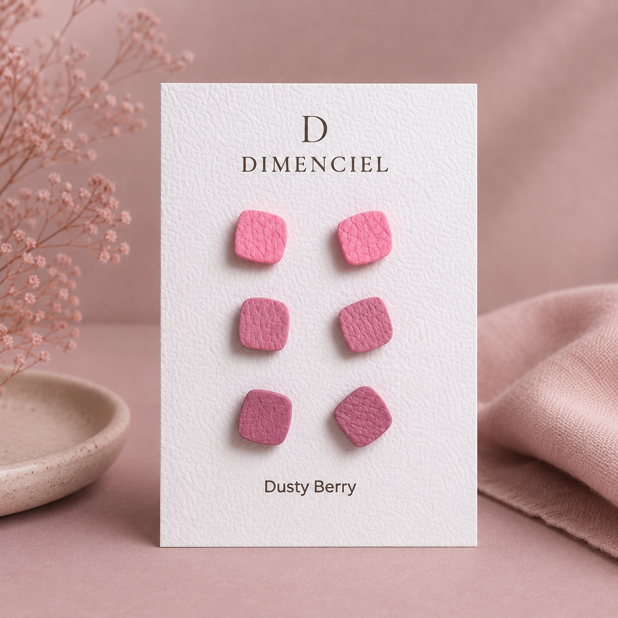 Dusty Berry Square Ear Studs Set