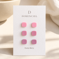 The Micro Cube Trio in Dusty Berry | Square Ear Studs Set