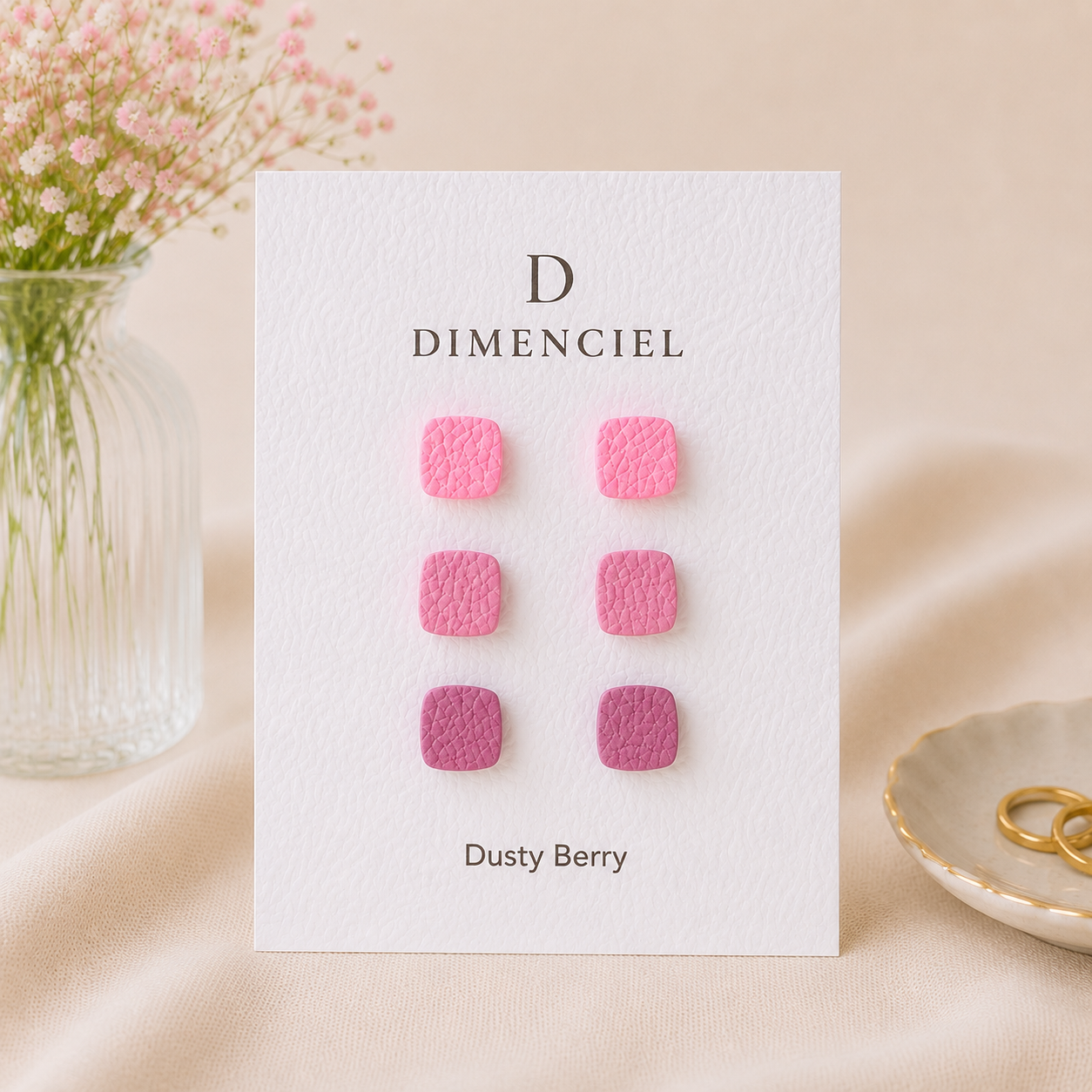 Dusty Berry Square Ear Studs Set
