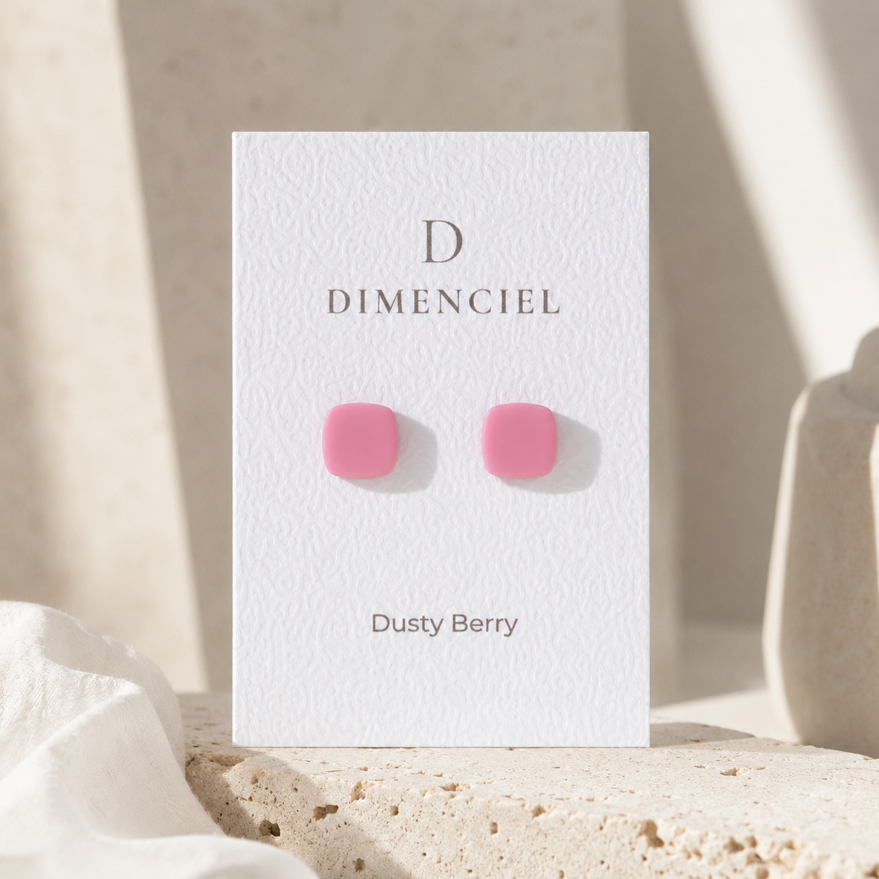 The Micro Cube Trio in Dusty Berry | Square Ear Studs Set
