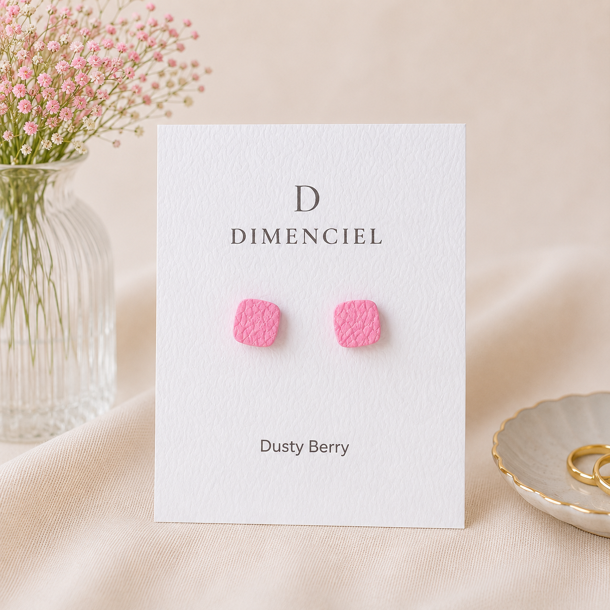 Dusty Berry Square Ear Studs Set