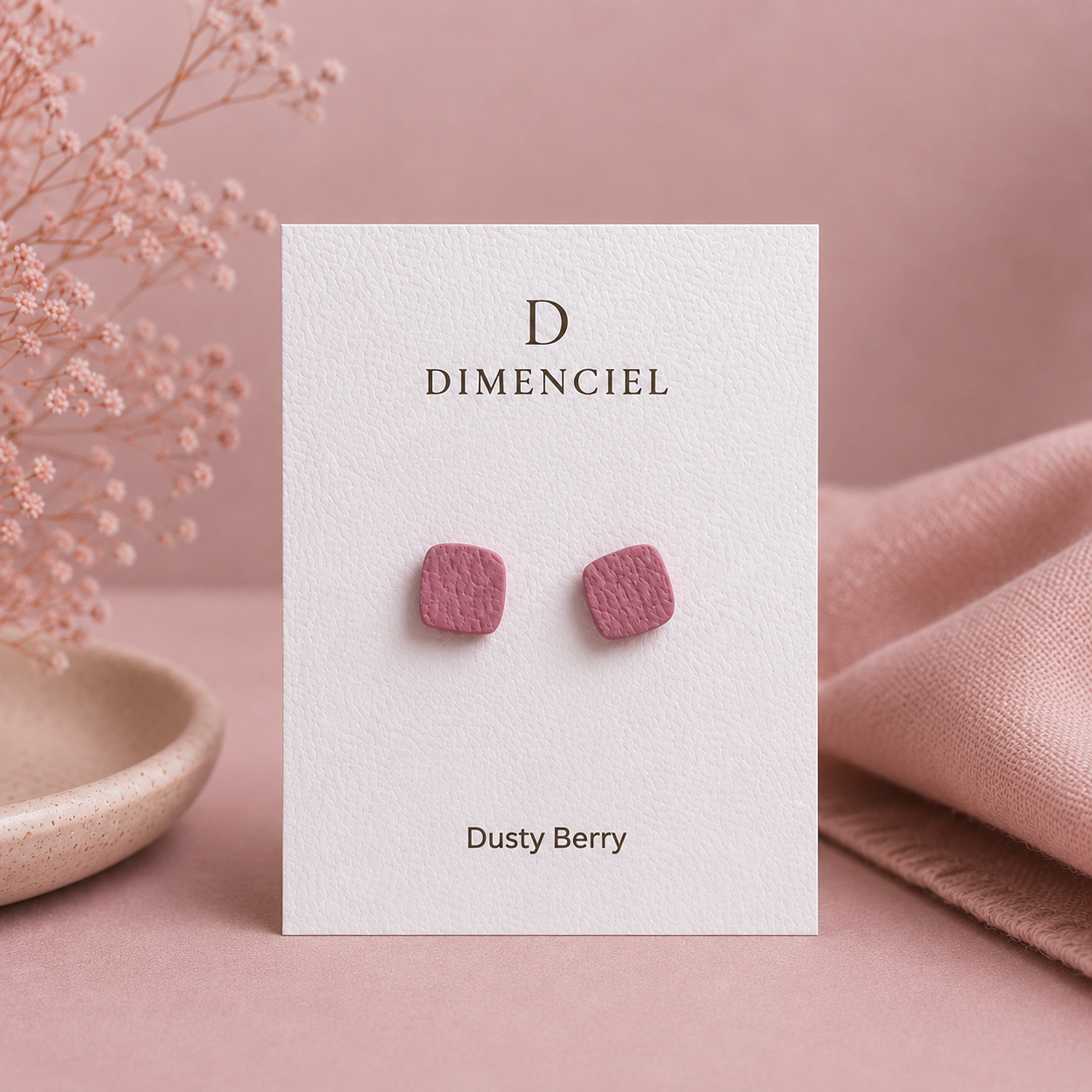 Dusty Berry Square Ear Studs Set