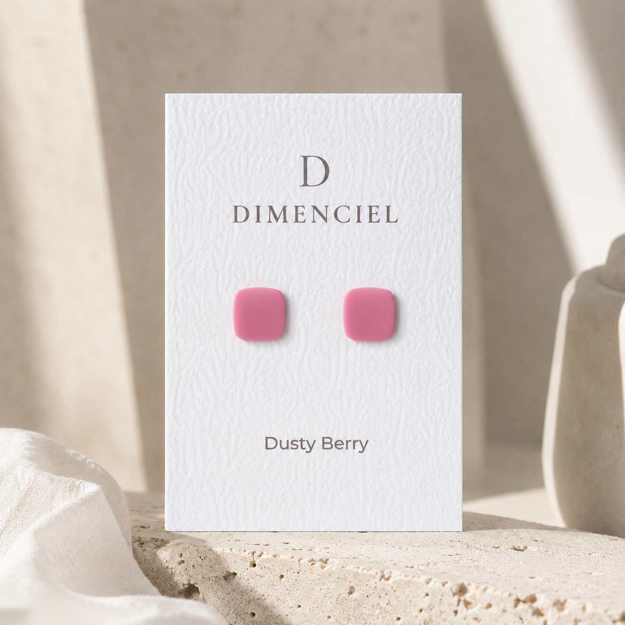 The Micro Cube Trio in Dusty Berry | Square Ear Studs Set