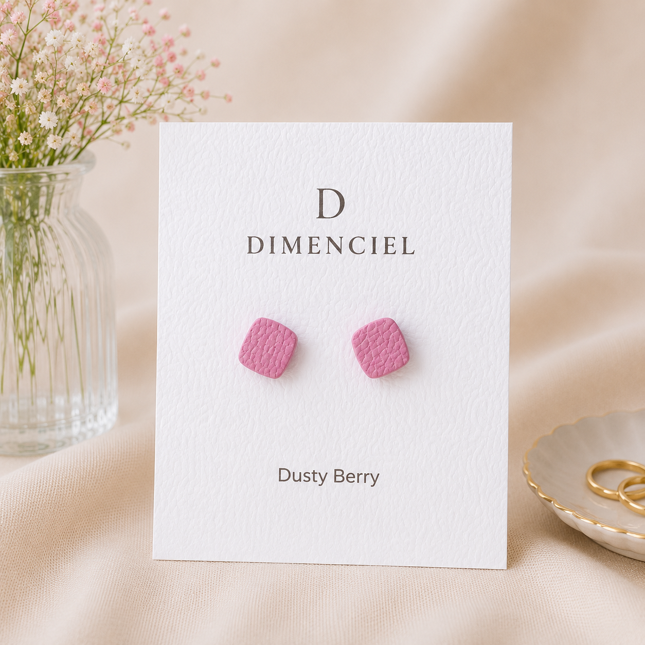 Dusty Berry Square Ear Studs Set