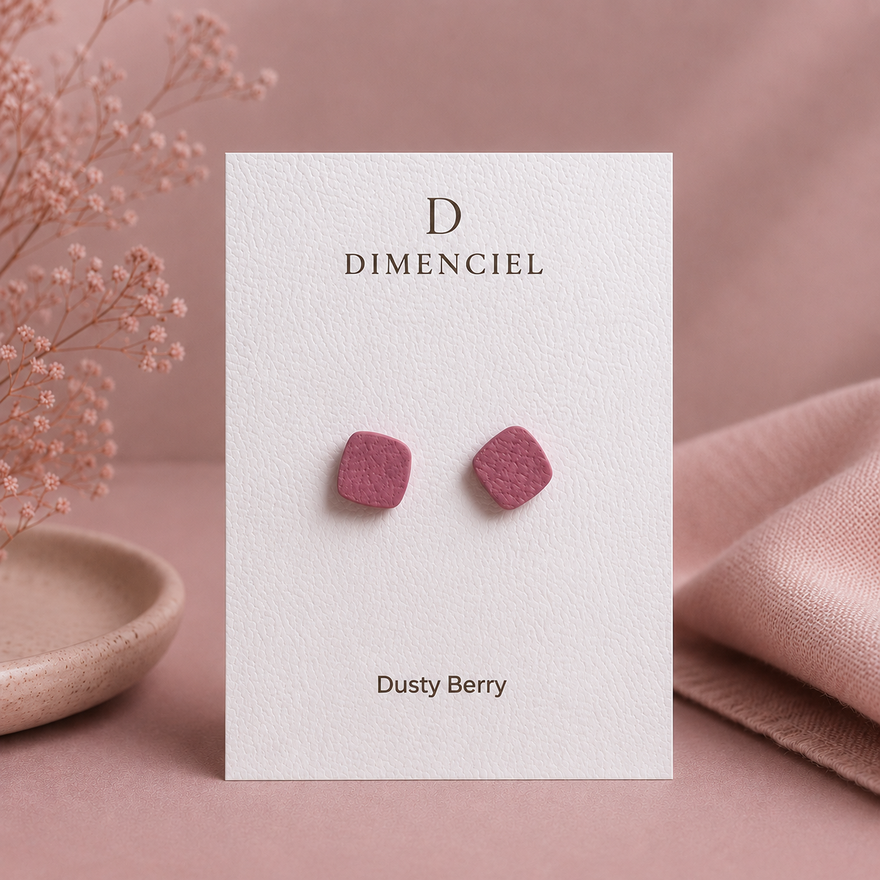 Dusty Berry Square Ear Studs Set