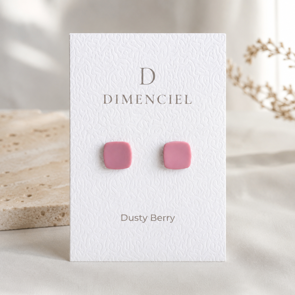 The Micro Cube Trio in Dusty Berry | Square Ear Studs Set